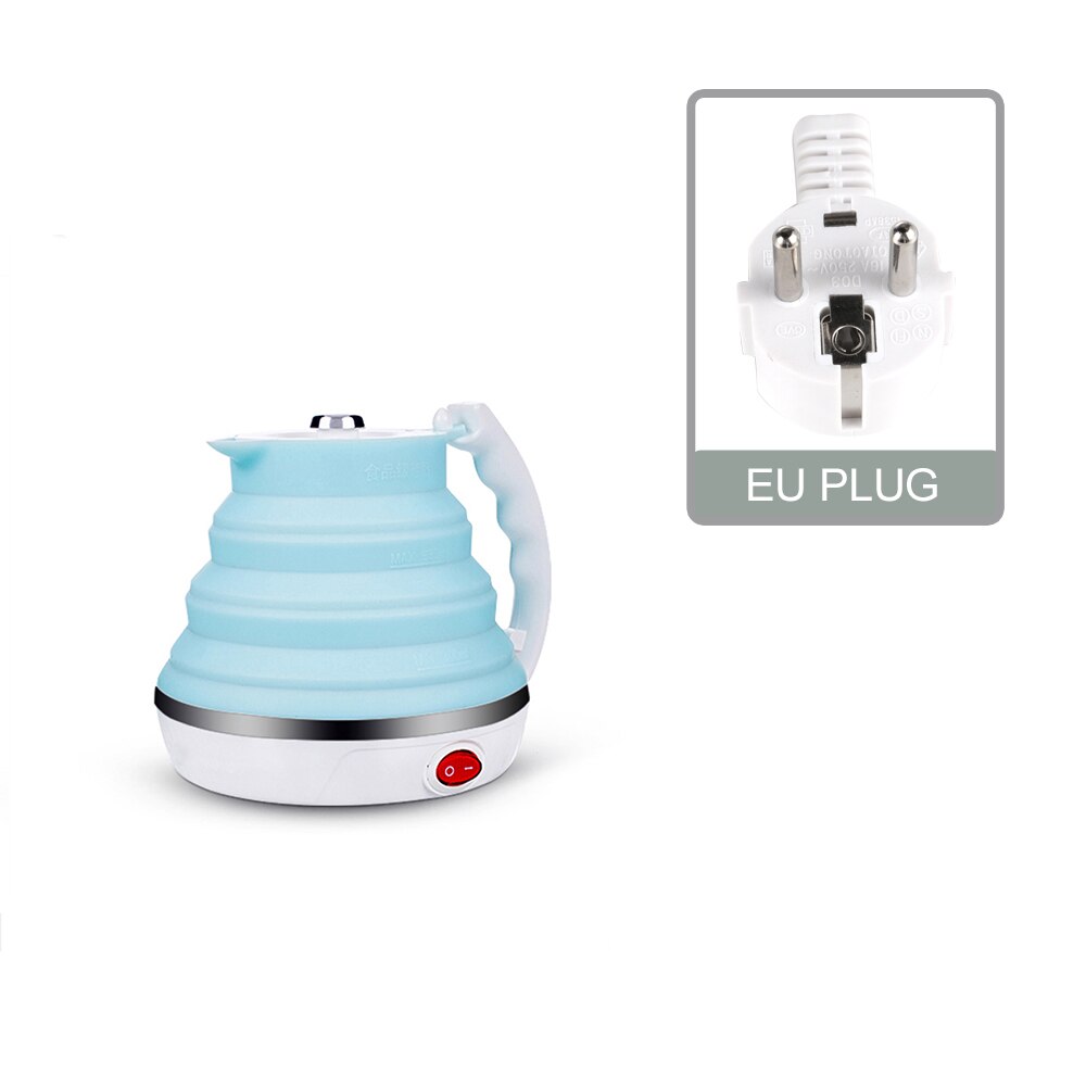 Bouilloire électrique colorée 600ML grande capacité bouilloire pliante Portable et pliable bouilloire électrique pour sortant et voyage: Blue EU plug