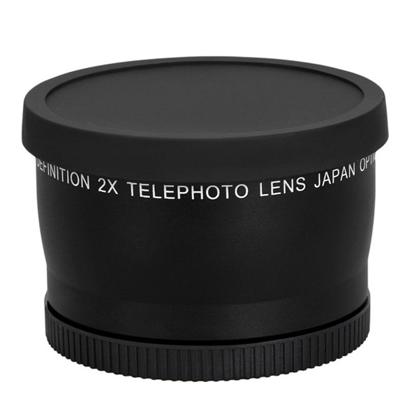 58mm 2.0X Telelens + Voor & Achter Cap + PU Lederen Tas voor Cannon 550D 600D 650D 700D 1100D 450D 500D 1000D 18-55mm Lens