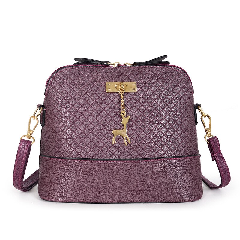 Women Messenger Bags Mini PU Leather Bag With Deer Toy Shell Shape Bag Women Shoulder Bags Ladies Zipper Handbag: dark purple