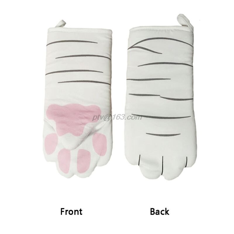 3D dessin animé chat pattes four mitaine longue coton cuisson isolation gants micro-ondes résistant à la chaleur anti-dérapant cuisine gants