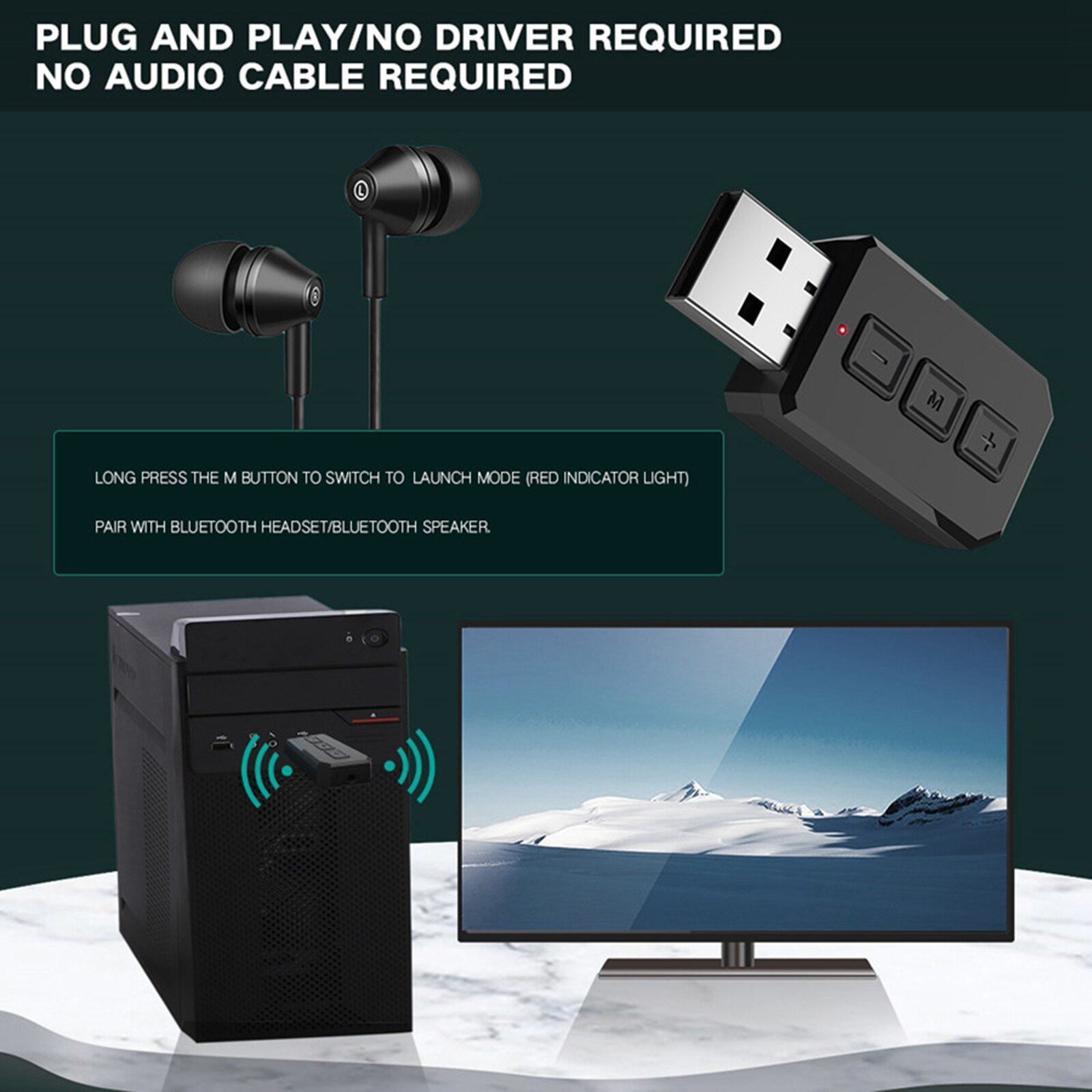 USB Bluetooth Receiver Adapter AUX Transmitter Stereo for Car PC Phone