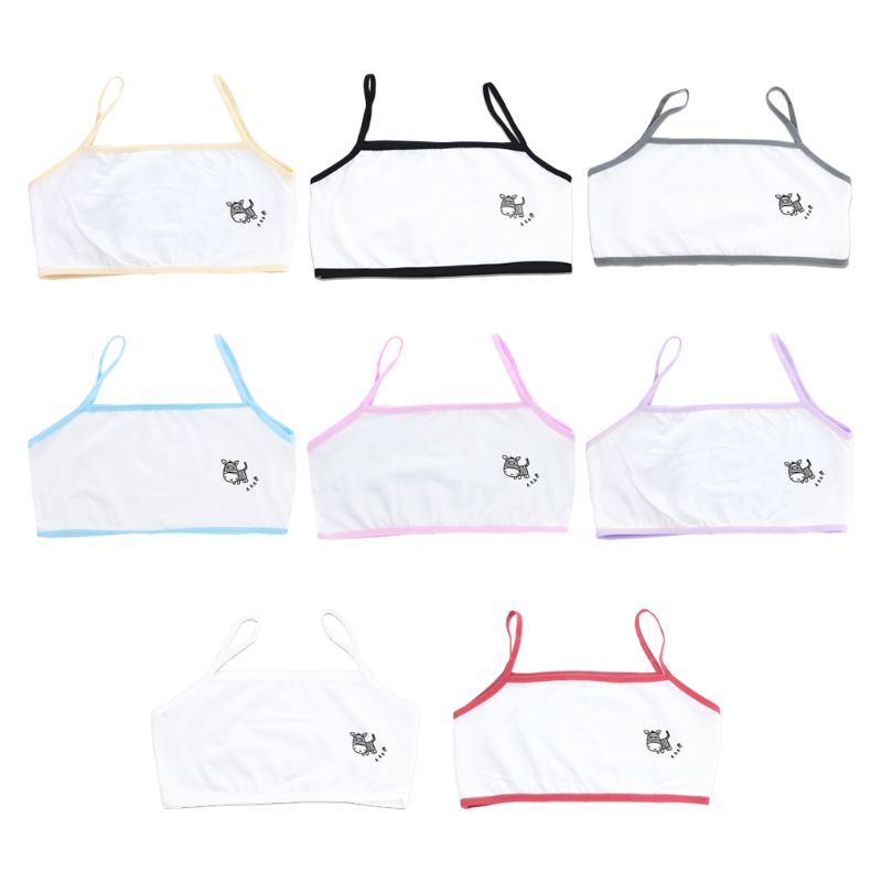 Puberty Girls Single Layer Training Bra Cartoon Zebra Spaghetti Strap Underwear
