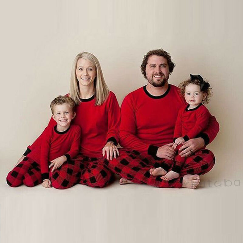 Xmas Kerst pyjama Familie Look Bijpassende Kleding Kids Mom Dad Pyjama PJs Sets Rode Plaid Nachtkleding Nachtkleding voor 2-12Y Kids
