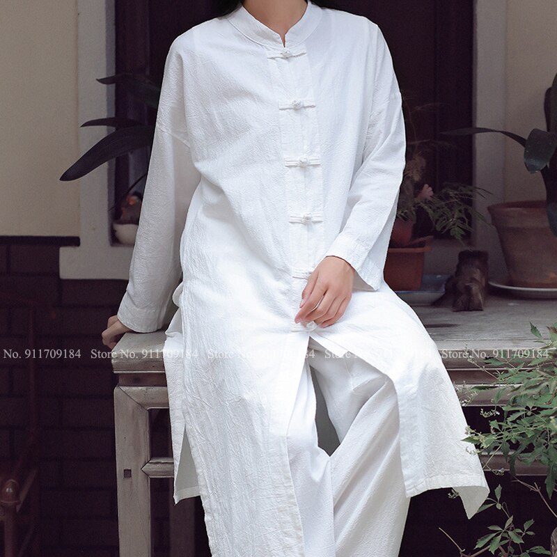 Cotton Linen Coat Men Women Retro Shirts Tops Chinese Style Zen Tea Long Sleeve Tang Suit Jackets Kung Fu Casual Blouse Cardigan