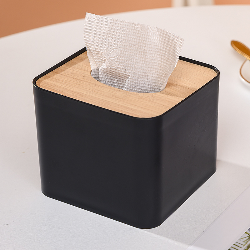 Japanese Tissue Box Wooden Cover Toilet Paper Box Solid Wood Napkin Holder Case Simple Stylish Home Car Tissue Paper Dispenser: black