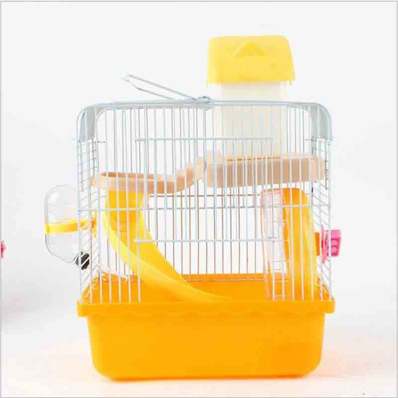 Pet bur hamster hytte med gjennomsiktig takvindu dobbeltlags hus for hamster golden hamster pet: Gul