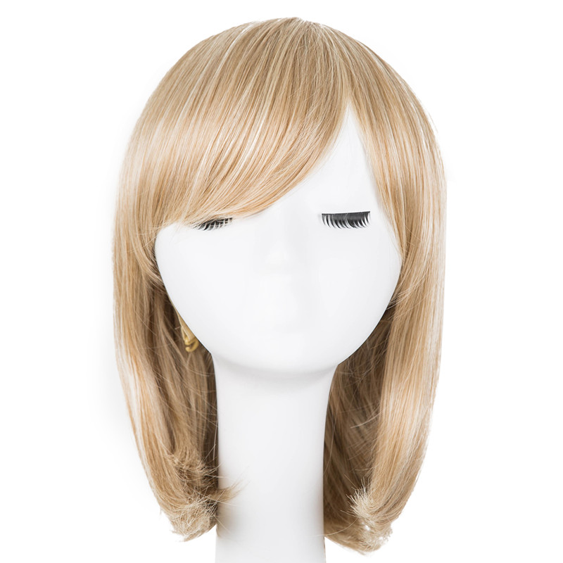 Fei-show Syntheitc-Peluca de pelo negro ondulado corto, fibra resistente al calor, traje, flequillo oblicuo, de salón, estudiante, Bob, inclinada: P27 / 613