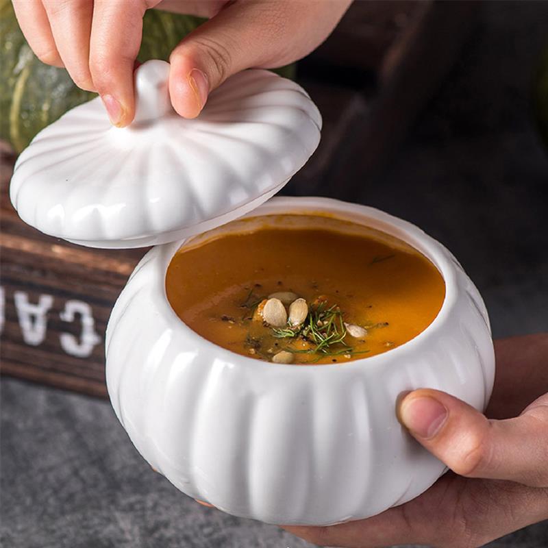 Suppe Schüssel Kreative Mehrzweck Kürbis bilden Keramik Schüssel Portion Schüssel mit Deckel Lebensmittel Lagerung Glas Container