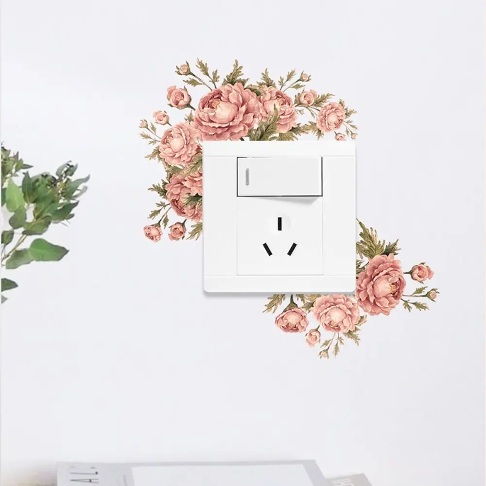 Pegatinas creativas de PVC para interruptor de pared, interruptores de enchufes de luz, rosas, margaritas, peonías, flores, hojas, plantas verdes, decoración del hogar,: plum