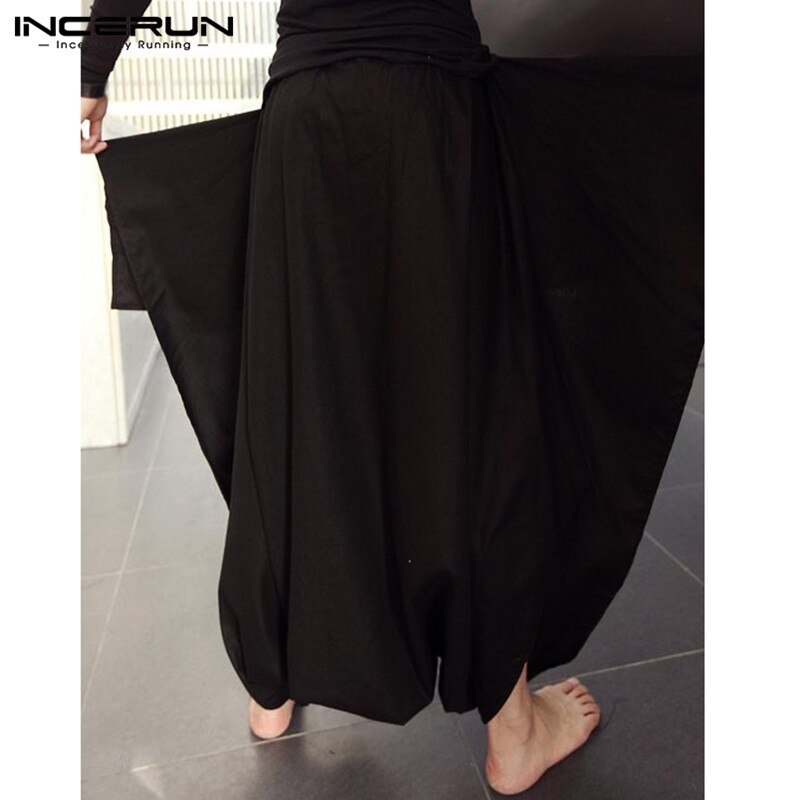 Incerun män harembyxor joggers solida lösa dropp grusbyxor streetwear elastiska midjekjolar byxor byxor män
