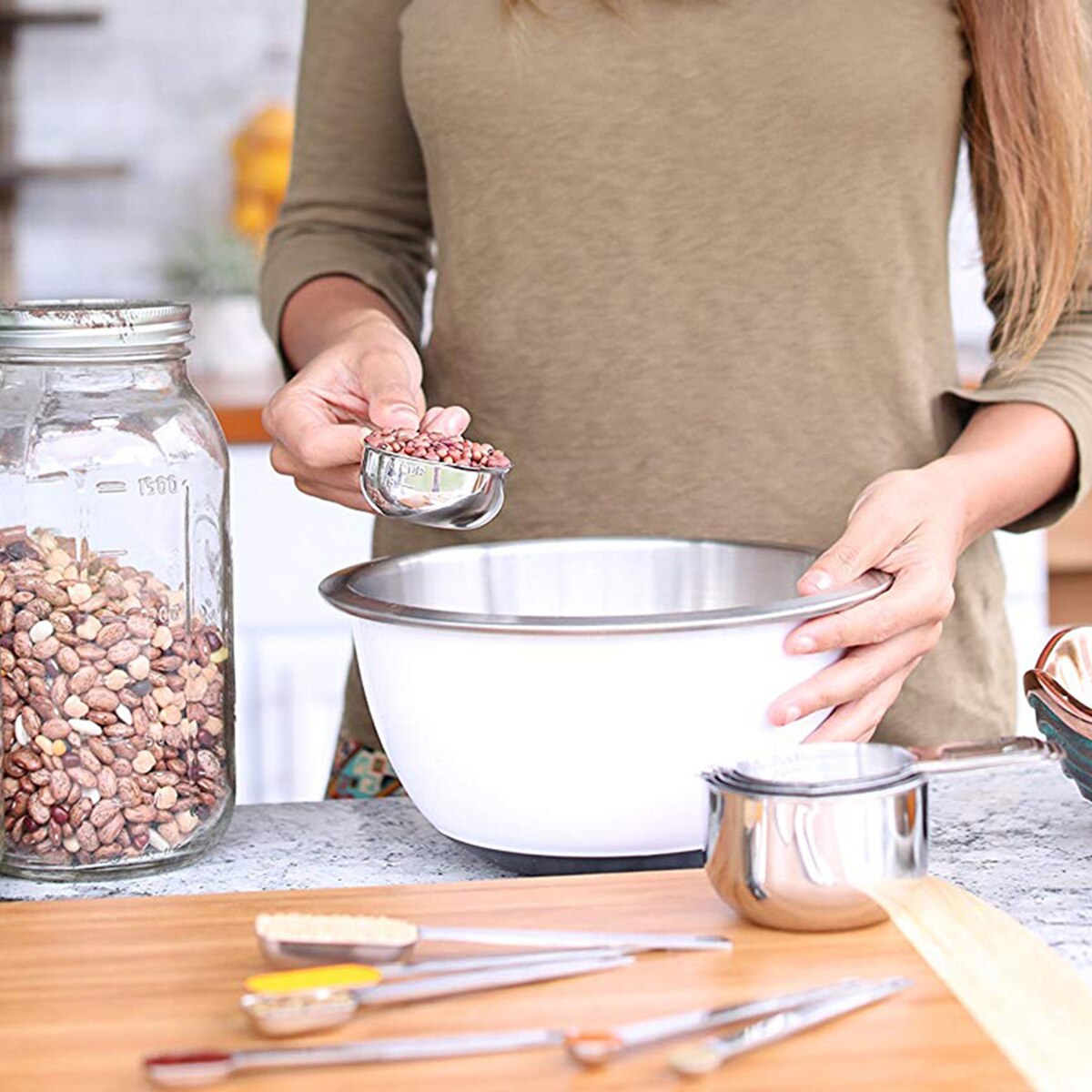 13pcs Measuring Cups & Spoons Set Stainless Steel Kitchen Tool 7 Measuring Cups + 6 Measuring Spoons Kitchen Tools Gadgets