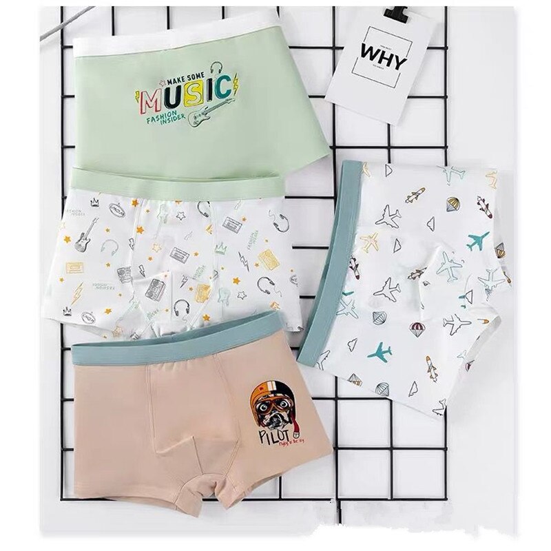 4Pcs/lot Cotton Kids Boys Underwear Boxer Children Panties Briefs for Boy Teenager Underpants 110-170: Green / 13