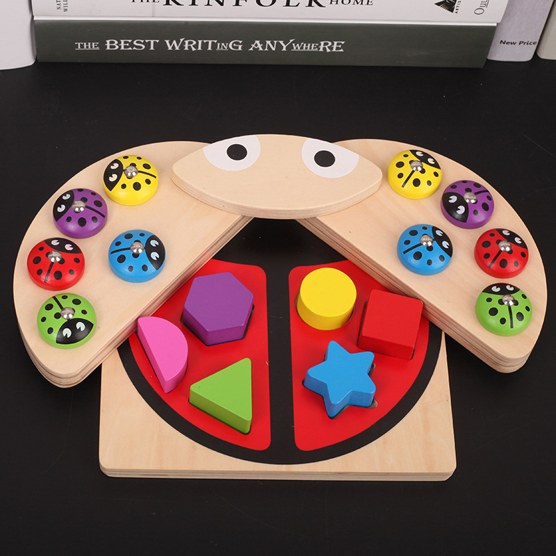 Di legno di Puzzle Del Giocattolo Gioco Coccinella multicolore Forma geometrica di Apprendimento e di Istruzione Da Tavolo Gioco di pesca Per Bambini Giocattoli