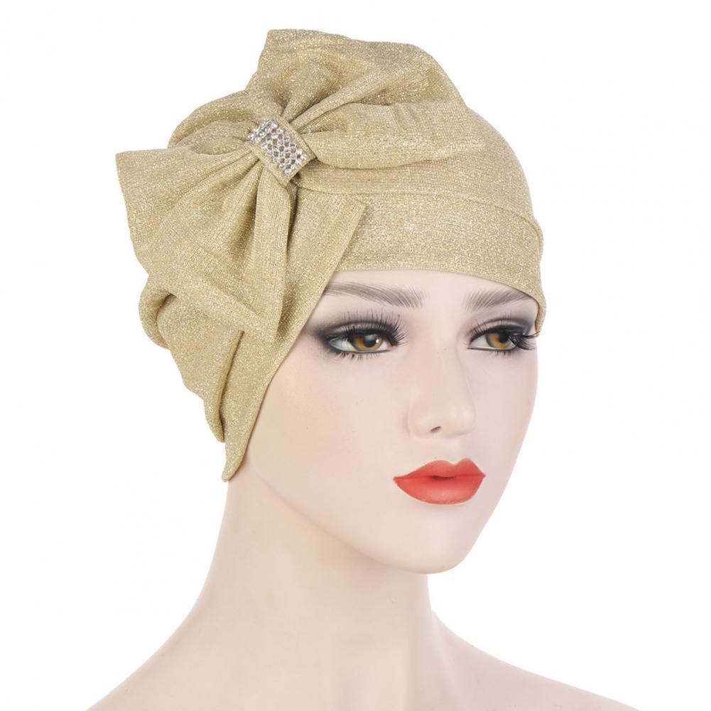 Tulband Cap Effen Kleur Vrouwelijke Glitter Warme Boog-Knoop Beanie Hoed Beanie Headwrap Voor Wassen Gezicht: Golden