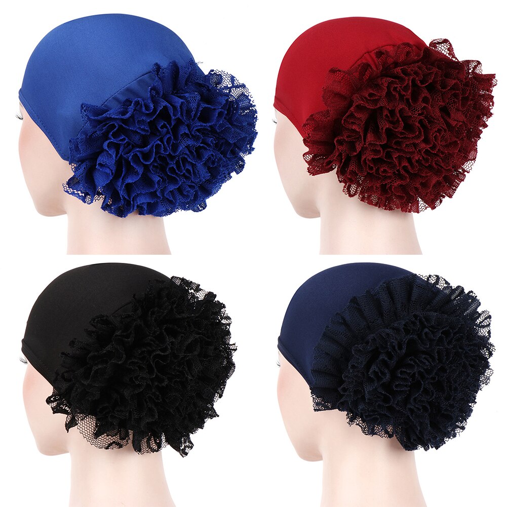 Enfärgad spetsblomma kvinnor muslimska hijab turban arabisk huvudsjal keps mössa mjuka huvudbonader som andas gör dig charmig!