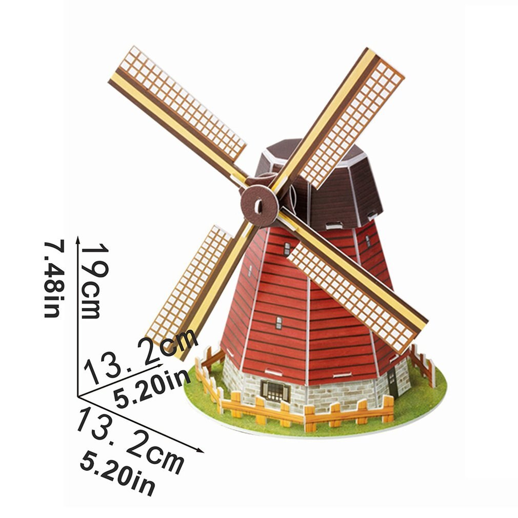 Mini Magic world Architecture Eiffel Tower Statue of Liberty card paper 3D Puzzle building models Educational Toys Kids: Dutch Windmill