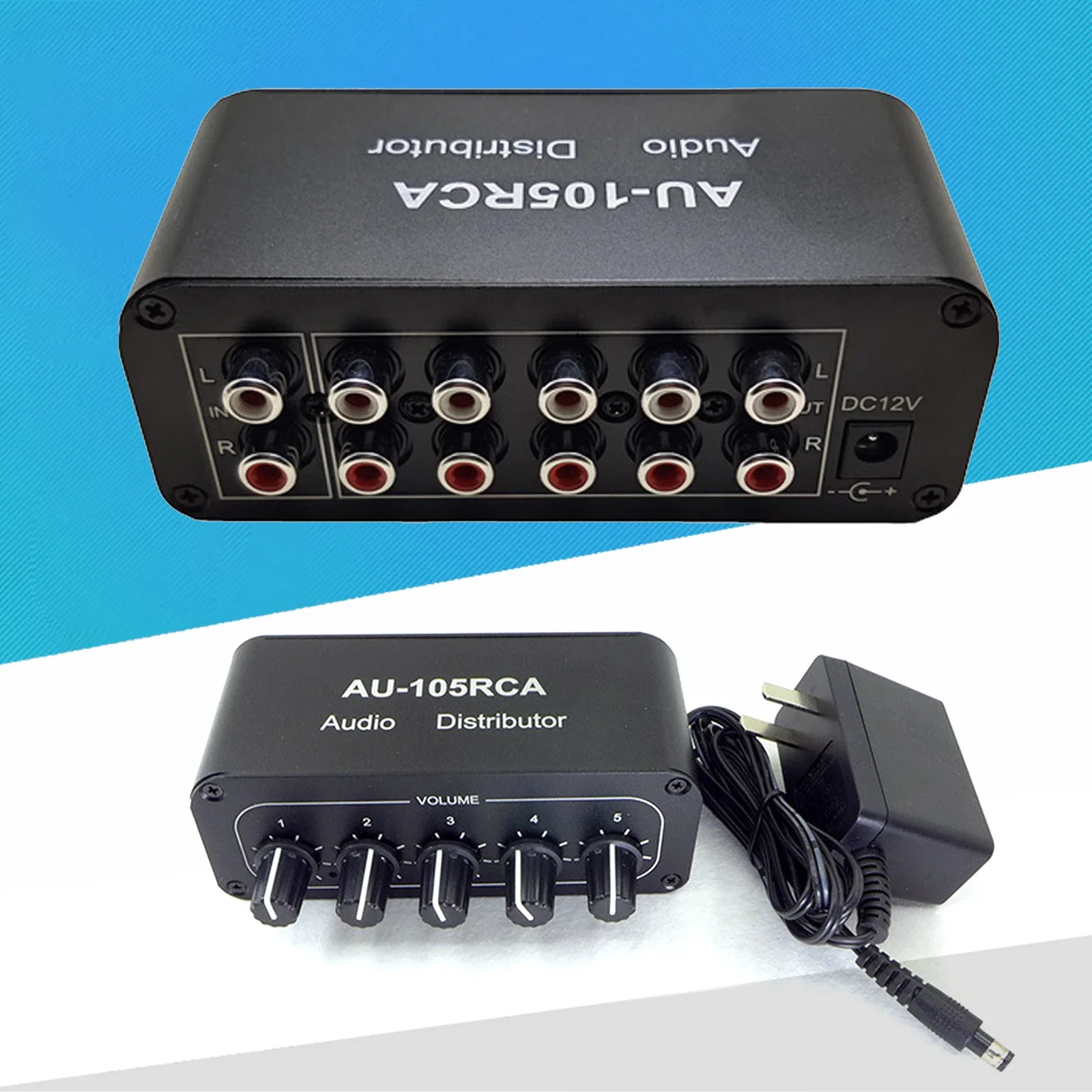 1-IN-5-OUT HiFi Stereo RCA Audio Splitter / Selector Tone Controller Portable Audio Switcher Box Mini Distributor US UK EU Plug