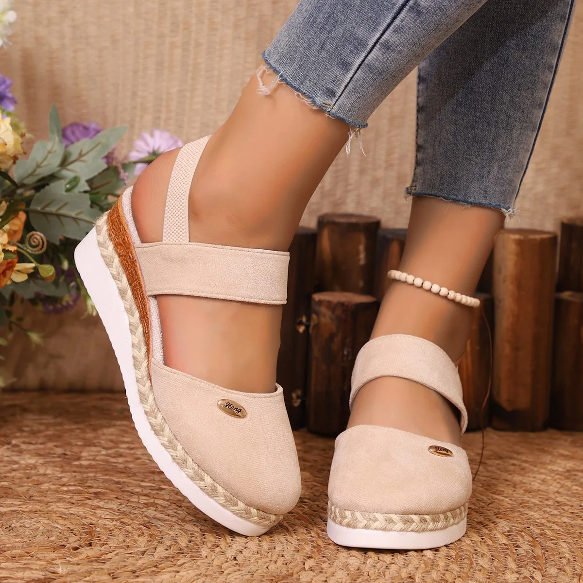 Sandales à l'offre elles compensées pour femmes, chaussures de gladiateur, Espadrilles à plateforme, Fermées, Été
