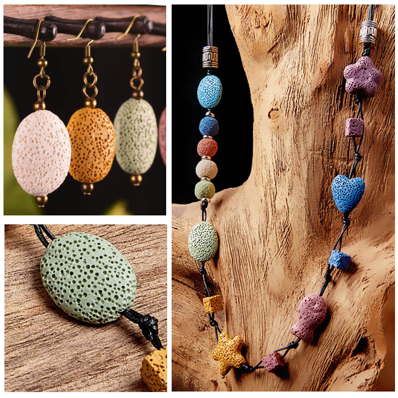 Colorful Oval Natural Lava Beads Shape Volcanic Rock Loose Spacer Beads Jewelry Earrings Necklace Making DIY 19X26/24X32mm