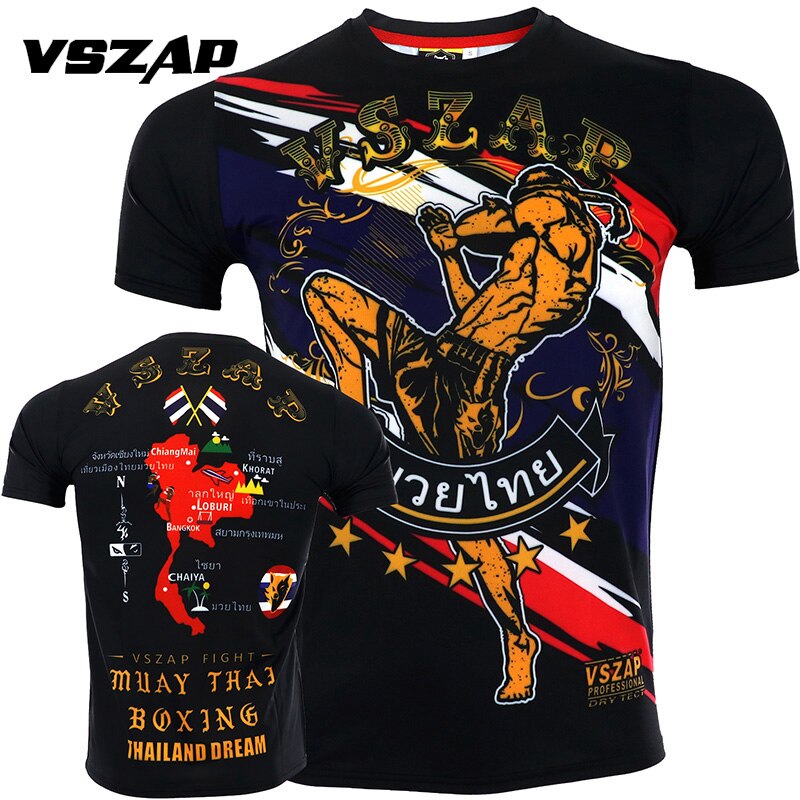 Men Tshirt VSZAP Quick Dry Muay Thai Broadcasting Sanda Fighting T-Shirt Elastic Cotton Fighting T Shirt MMA Homme