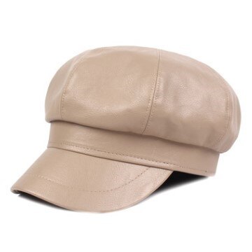 SILOQIN Lady Brands Cap Autumn Winter Women's Hats PU Faux Leather Newsboy Caps Snapback Hat Female Student Hat: khaki