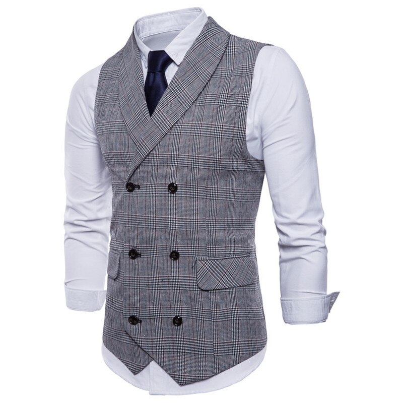 Riinr märke kostym väst herr jacka ärmlös beige grå brun vintage tweed väst vår höst plus size väst: Ljusgrått / Xxl