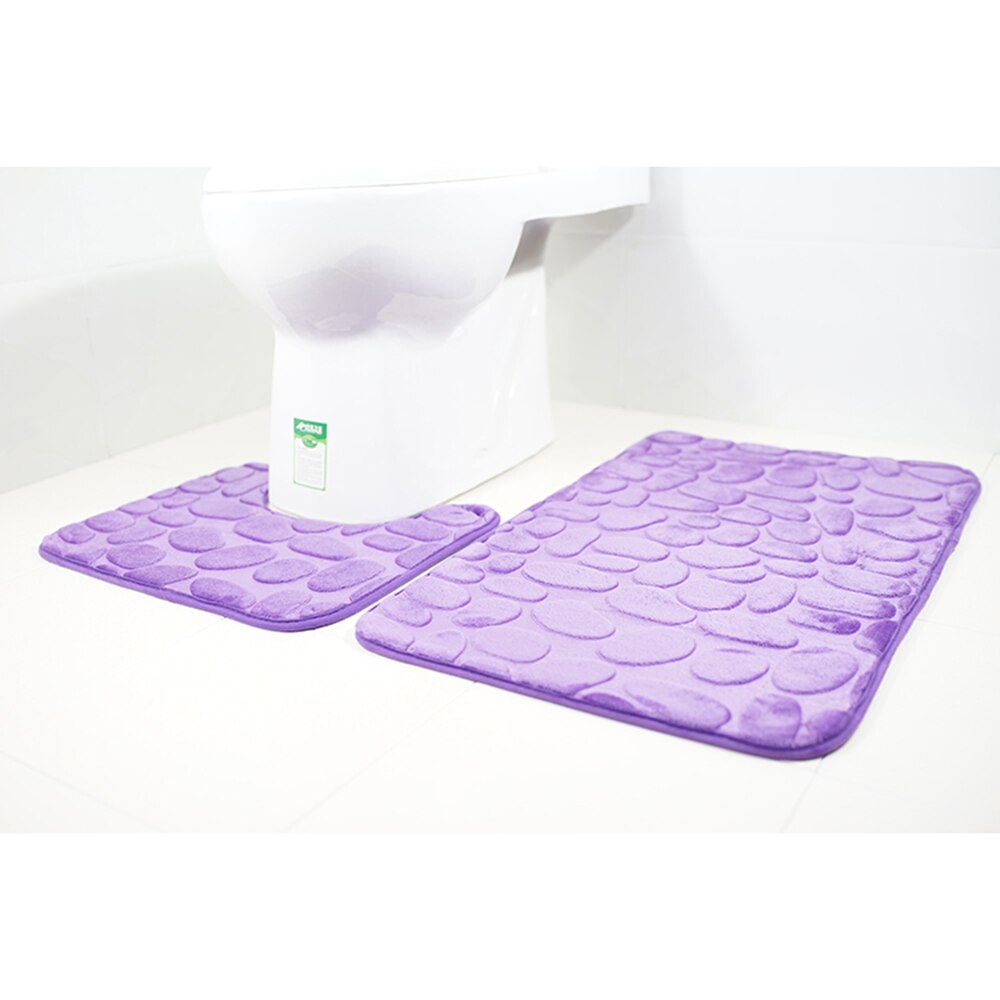 2 Pcs Bathroom Mat Bath Pedestal Mats 6 colors Anti-slip Absorbent Cobblestone Soft mat Bathroom Products: Purple