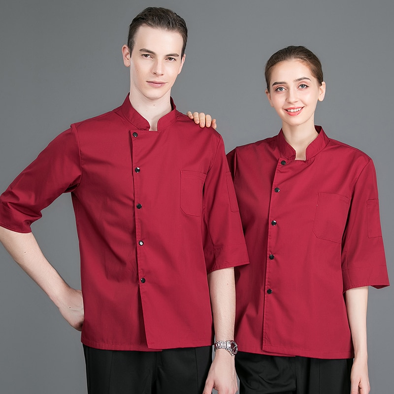 Kokkejakke sju-kvarts erme kokk servitør uniform sommer kjøkken restaurant catering hotell kafé arbeidsskjorte gratis skjerf