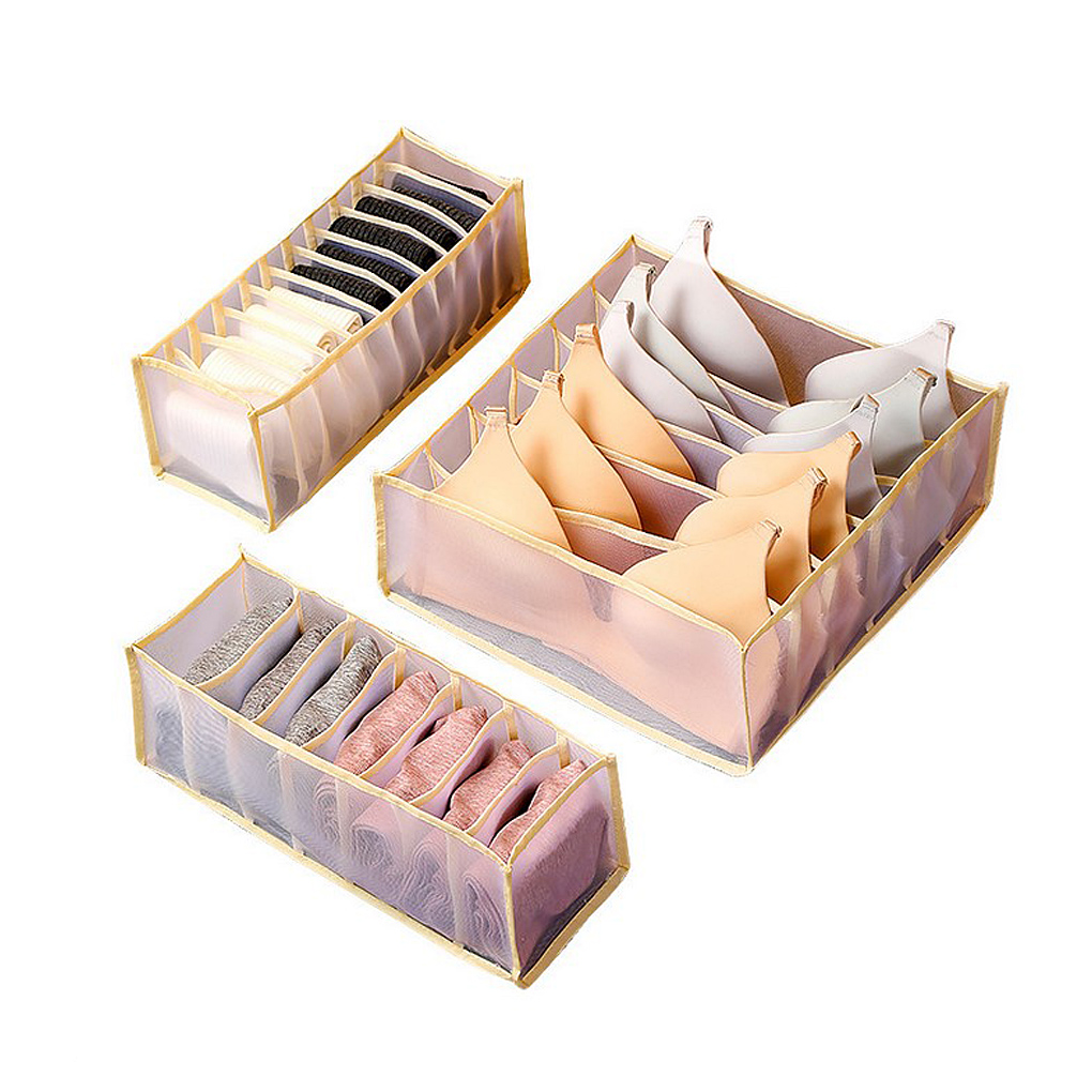 Underwear Storage Box Grids Nylon Mesh Socks Organizer Foldable Household Clothes Container for Drawer Wardrobe Storage Box