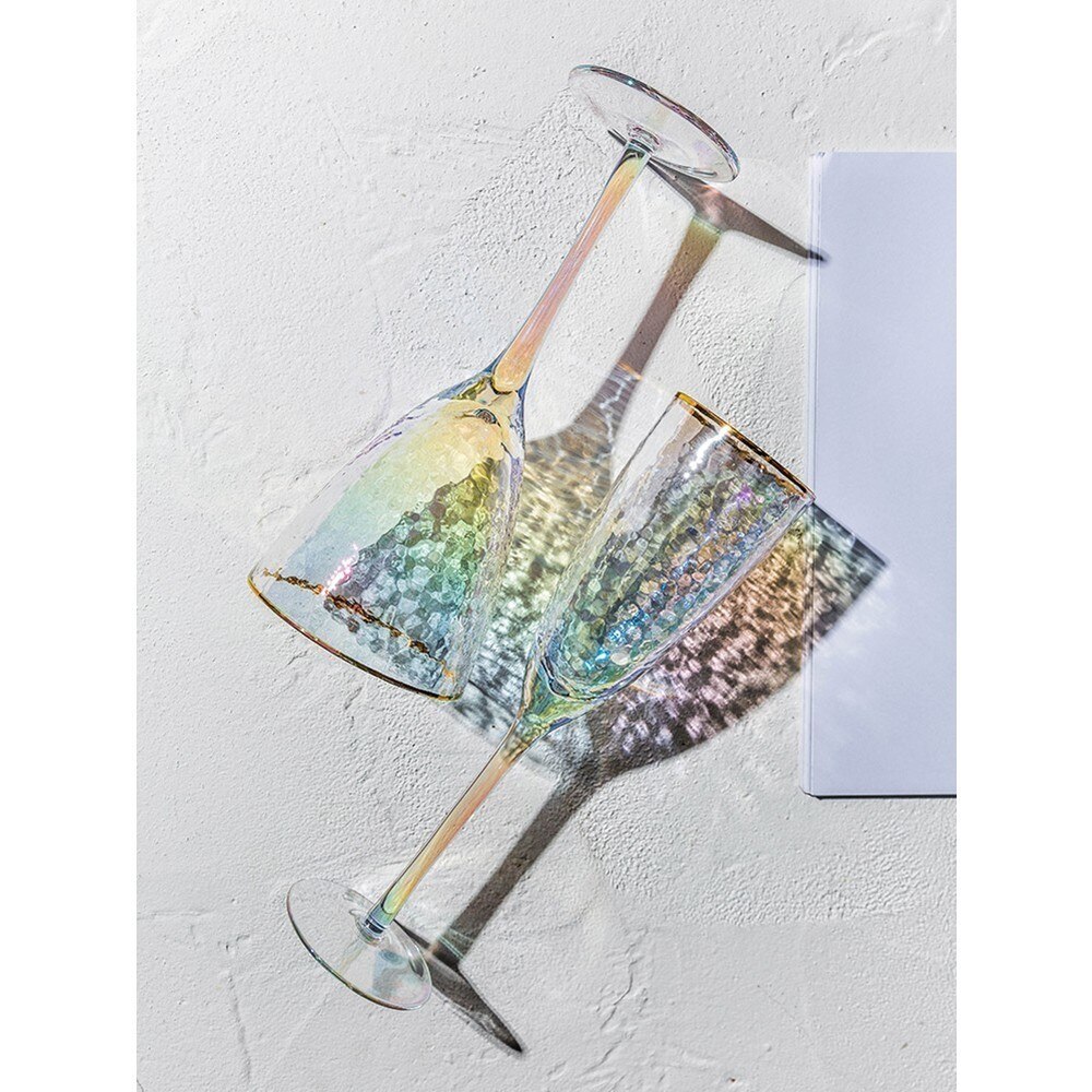 Ionen Beschichtung Hammer Regenbogen Kristall Becher Burgund Rotwein Glas Tasse Kerzenlicht-Abendessen Romantische Hochzeit Champagner Flöte Coupés