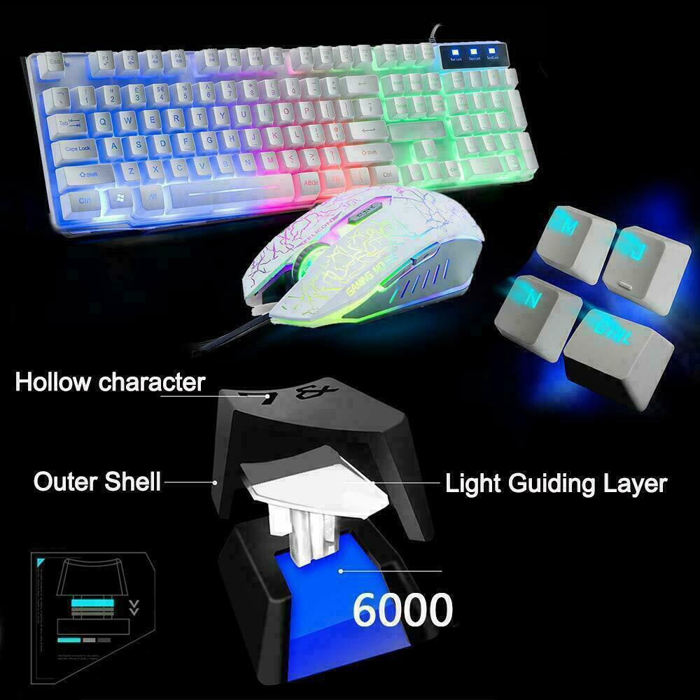 Gaming Mechanical Keyboard Game Backlit Wired Keyboard Mouse Set For PC Floating Keyboard Kit Computer Colorful Keyboard