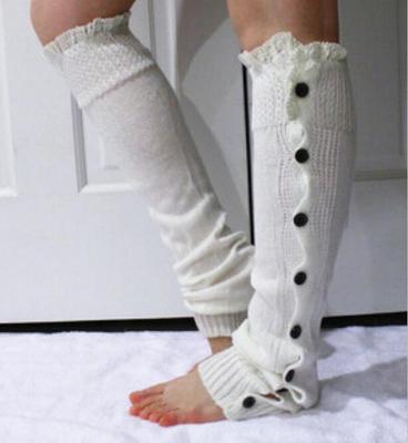Dentelle bouton bas jambe plus Ballet danse échauffement tricoté butin guêtres bottes manchettes Stockin chaussettes bottes couvre jambe Protection orthèse: WHITE
