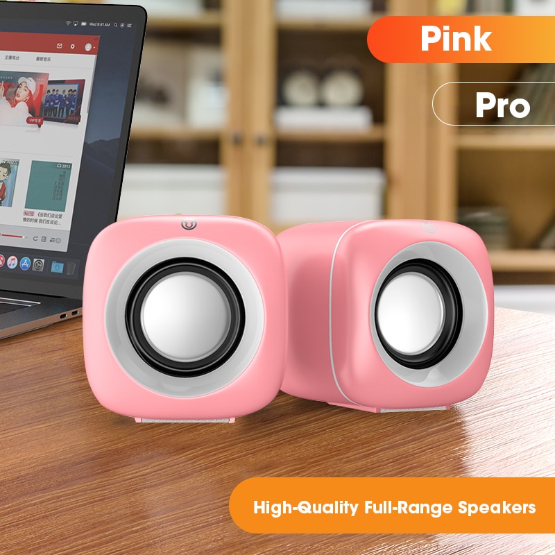 Pink Computer Speaker for Laptop PC Column Deep Bass Sound Subwoofer Music Player Audio Loudspeaker Not Bluetooth Speakers