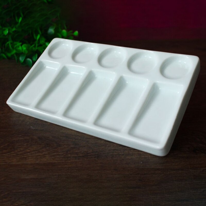 Ceramic Artist Paint Palette 10-Hole Rectangle for Watercolor Gouache