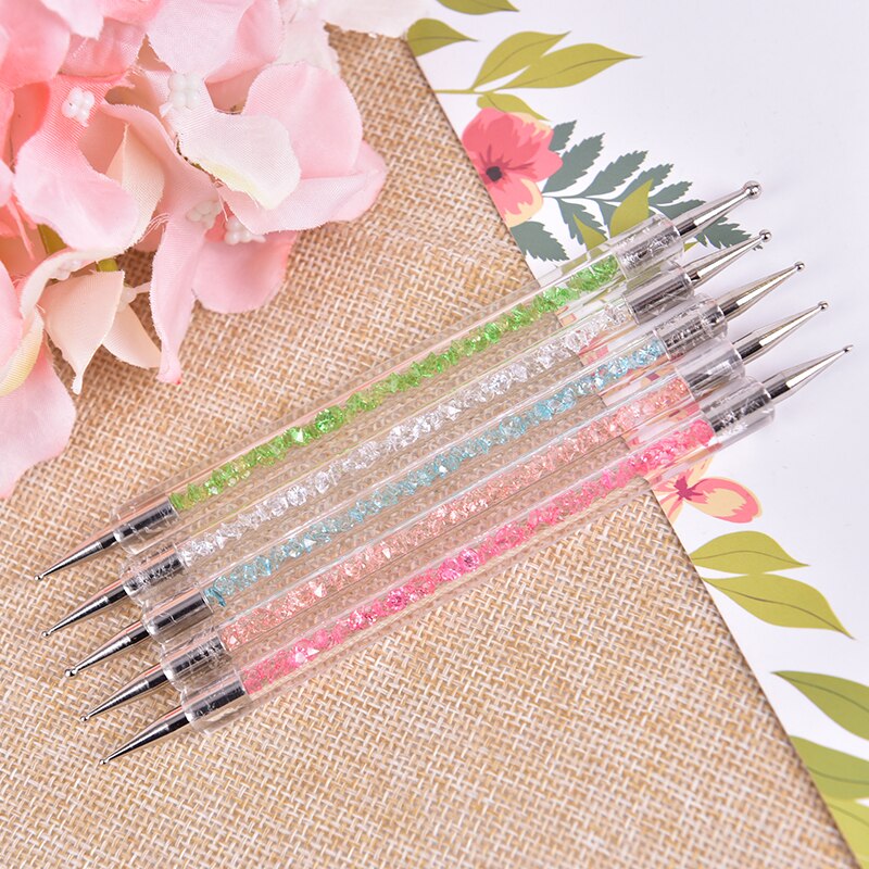 5 Stks/set Dual-Ended Nail Puntjes Pen Kristal Schilderij Tekening Puntjes Pen Strass Studs Nail Art Brush Tool Manicure