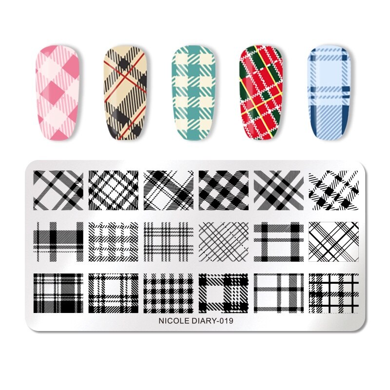 NICOLE DAGBOEK Nail Stempelen Platen Rechthoek Ronde Bloem Grid Plaid Geometrische Afbeelding Print Stencil Nail Template voor Polish Gel: ND019