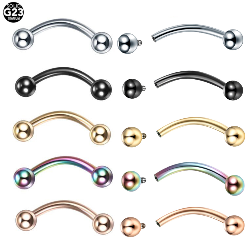 Piercings de cejas de titanio, joyería curvada de plátano con rosca interna, pendiente para ombligo, labio, lengua, 14G, 16G, 1 ud.