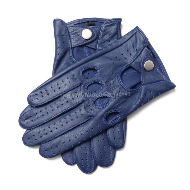 Gants de moto en cuir véritable pour hommes, en peau de mouton, à la , noirs, respirants, pour la conduite, mitaines pour hommes: Bleu / L