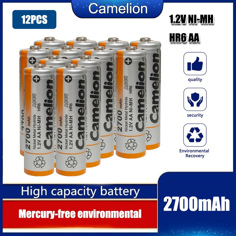 Camelion 2700mAh 1.2V AA Battery NiMH Ni-MH Rechargeable Battery Low self discharge high capacity: 12pcs