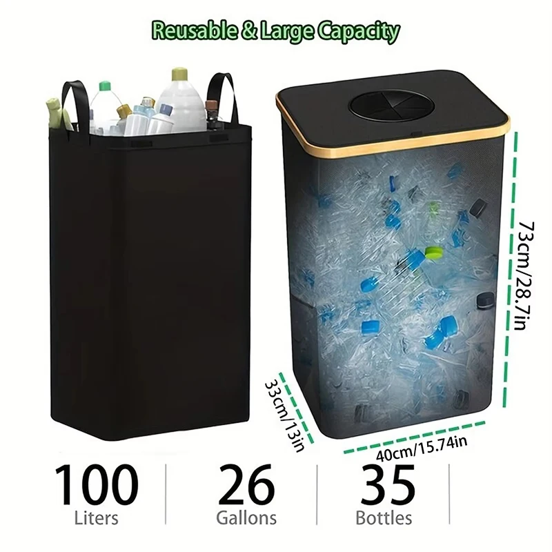 1 ensemble de bacs de recyclage et sacs de rangement de cuisine, bac de recyclage de cuisine, bac de recyclage de bouteilles de grande capacité de 100l avec sacs fourre-tout amovibles
