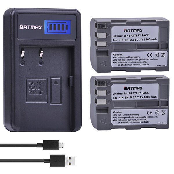 Batmax EN-EL3E es EL3E Cámara Paquete de batería + cargador USB con LCD para Nikon D90 D80 D300 D300s D700 D200 D70 D50 D70s D100 cámaras: 2 Battery set
