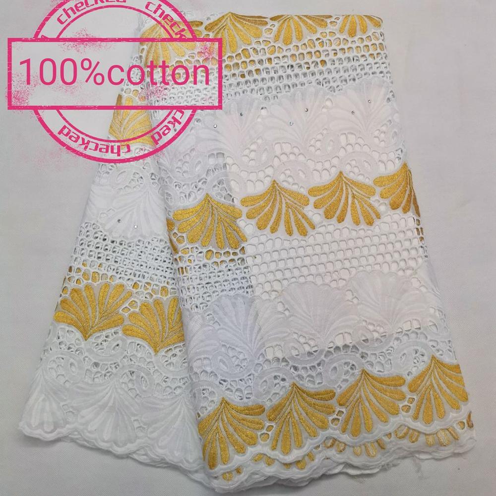 100% Cotton Nigeran Dry Cotton Lace Fabric Embroidery in Switzerland African Swiss Voile Lace Fabrics 5 yards