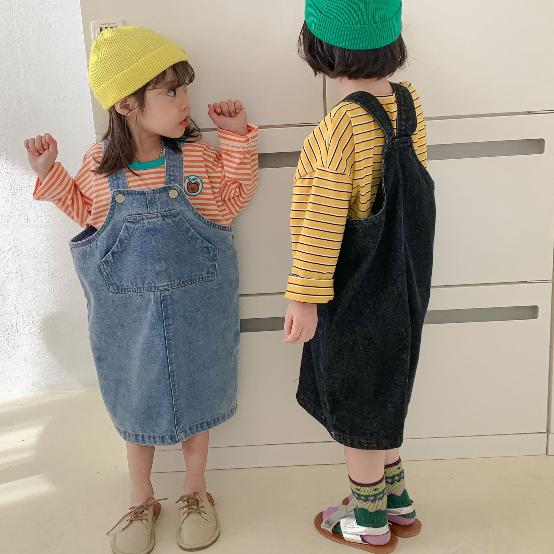 1007C-Vestido vaquero para niñas, vestidos suspendidos para niños, monos, ropa para niños, 2022