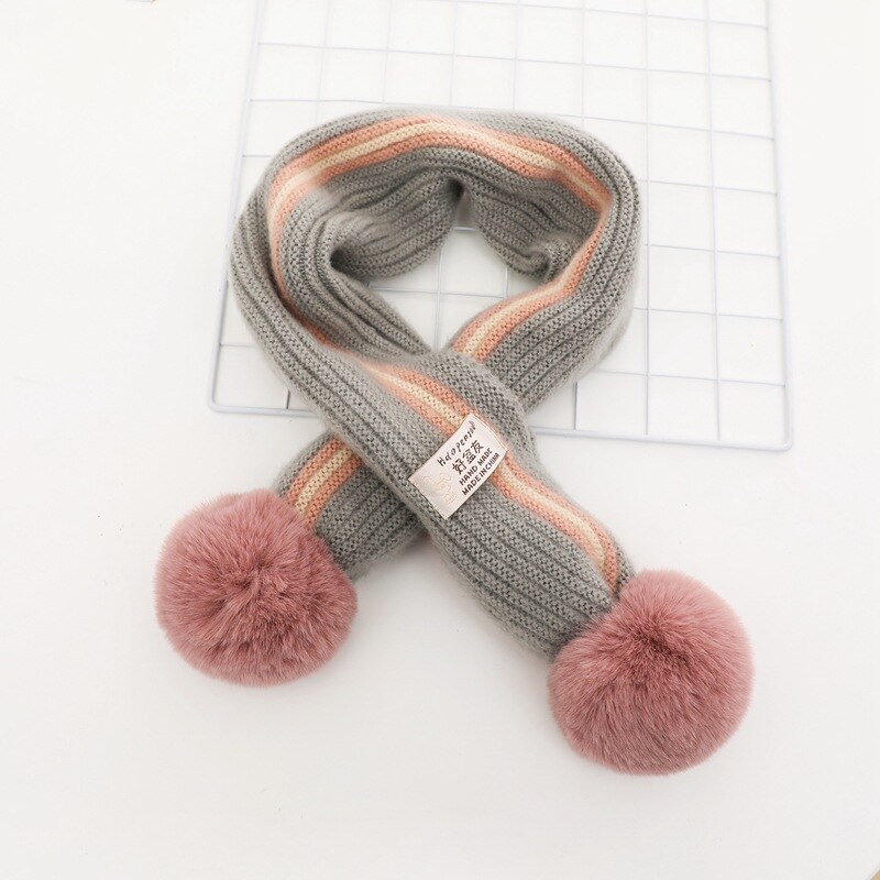 Wiosenne dziewczynki z miękkiej dzianiny szale z pomponami jesienno-zimowa nowe chłopięce dziewczęce kołnierze na szyję dla dzieci ciepłe dziecięce apaszki: szary w paski Scarf