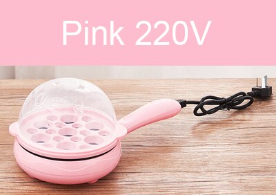 Multifunction Household Mini Egg Omelette Pancake Fried Steak Frying Pan Non-Stick Boiled Eggs Boiler Steamer Cooker 110V/220V: Pink 220V