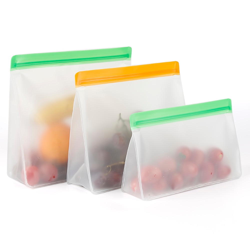 3 size Silicone Fresh Bag Reusable Freezer Food Storage Container Kitchen Organizer Stand Up Leakproof Zip Shut Bags