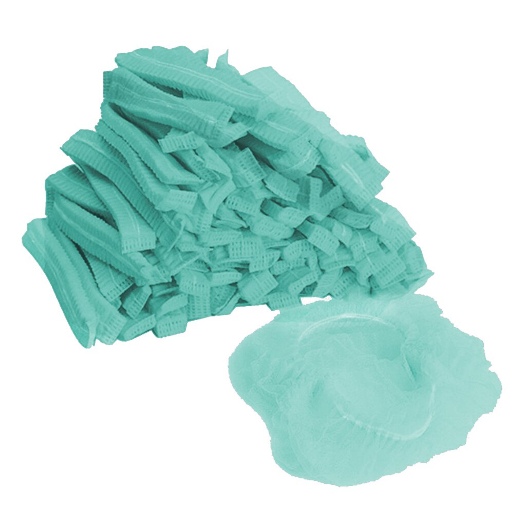 100x Disposable Mob Cap Dustproof Hats Head Cover Catering Industrial: Green