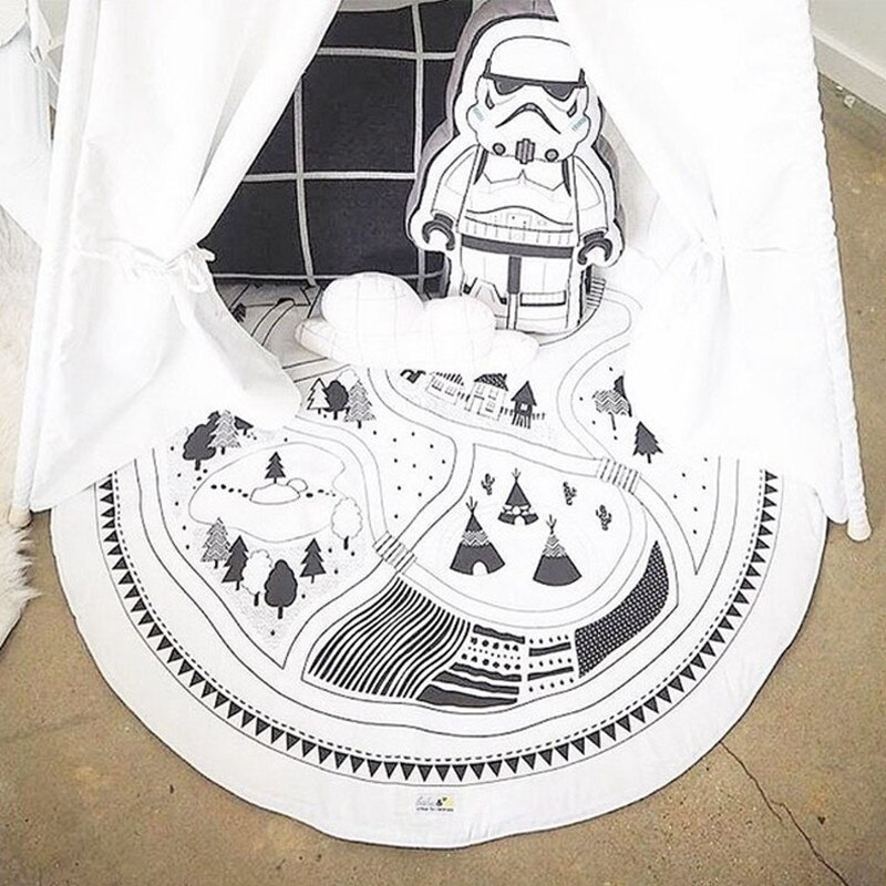 Round Baby Play Mat Soft Padded Crawling Blanket Kids Car Track Puzzle Rug Children Play Crawl Carpet Mat Photo Props