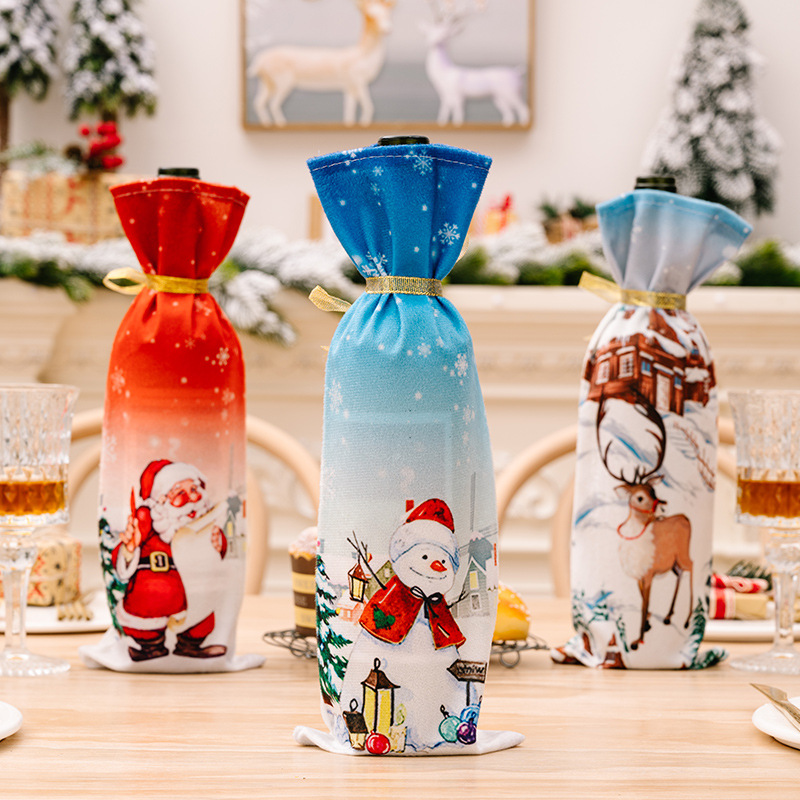 Nueva botella de vino navideña creativa, vestido de terciopelo a la , fundas para botellas de vino, manga, muñeco de nieve de Papá Noel, decoración de mesa de cena de Año de Navidad
