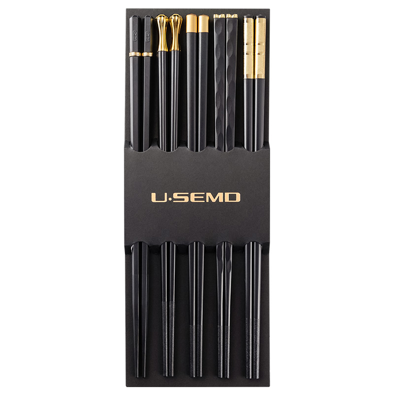 Baguettes en alliage noir chinois japonais, 5-10 paires baguettes alimentaires Sushi baguettes chinoises réutilisables en acier inoxydable: 5Pairs